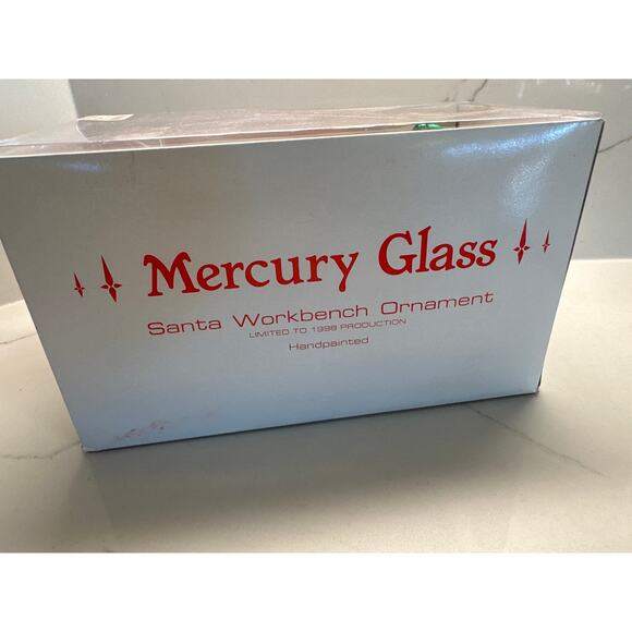 Vintage NEW Oversized Hand Blown Mercury Glass Santa Workbench Ornament - Picture 7 of 8